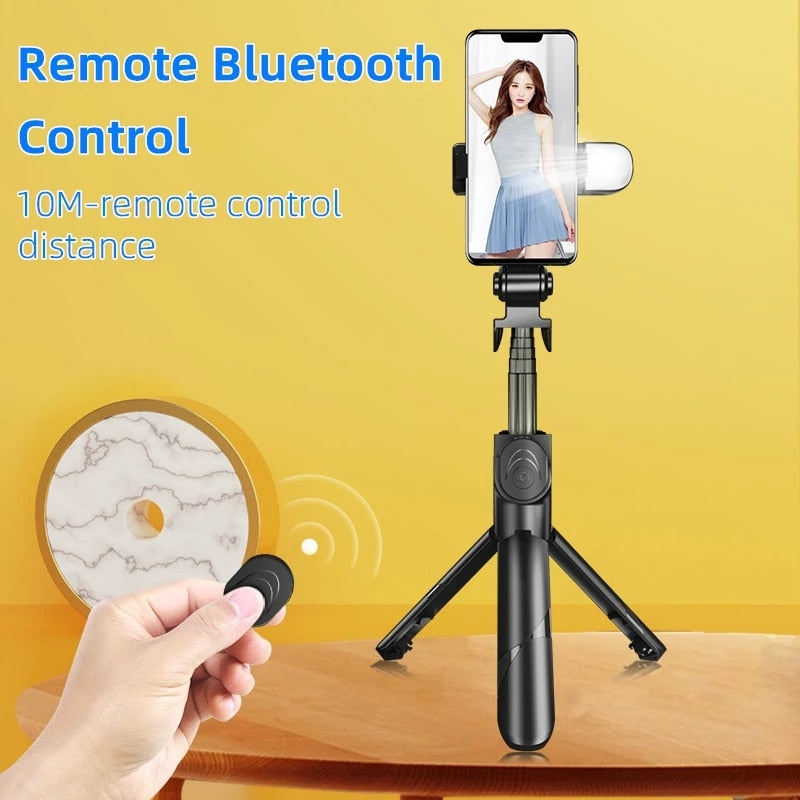 Drahtloser Selfie-Stick Bluetooth-kompatibler faltbarer Mini-Stativ für Telefon mit Fill Light Shutter-Fernbedienung für IOS Android