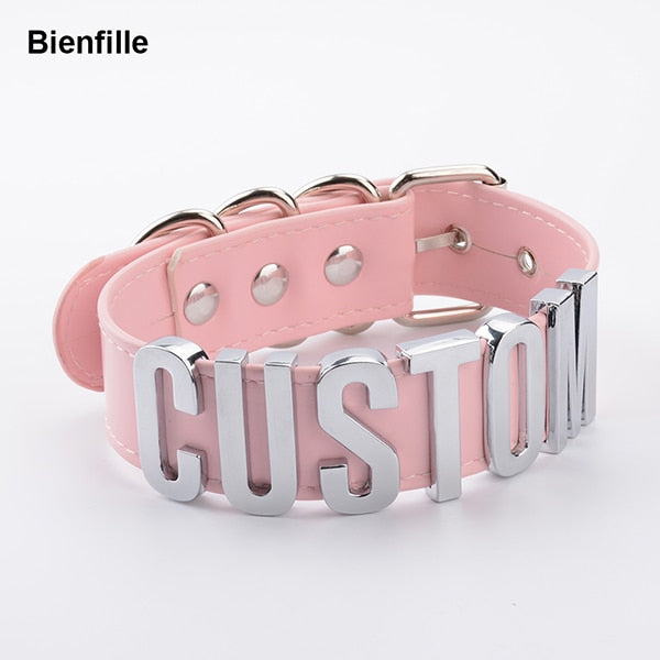 Romantic Gift Customized Choker Collar Necklace PU Leather Custom Personalized Name Choker Cosplay Choose Letters Necklace Women