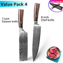 Cuchillo de cocina 1-9 Uds cuchillos de Chef 7CR17 440C acero inoxidable de alto carbono Damasco dibujo Gyuto Cleaver Set rebanador cuchillo Santoku