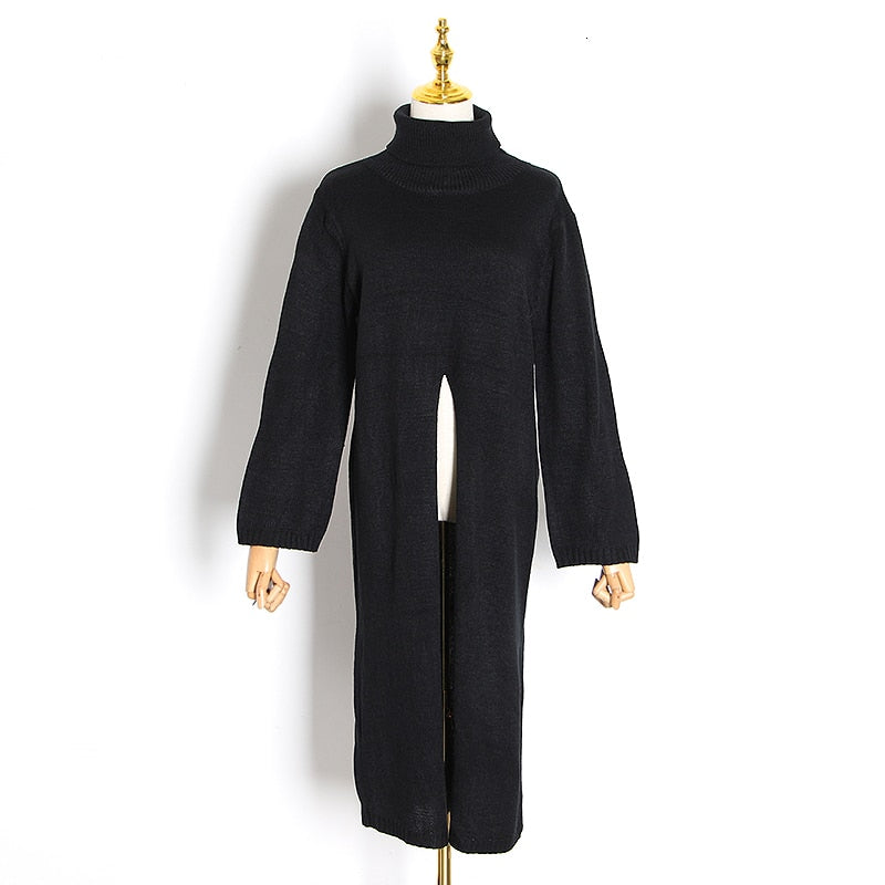 TWOTWINSTYLE, suéter negro dividido, jersey de punto de cuello alto de manga larga para mujer, Tops, ropa femenina coreana, novedad de invierno 2022