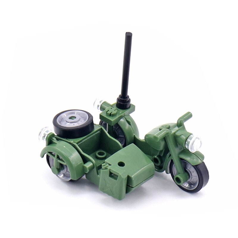 MOC Military Particles Zubehör Motorrad Dreirad Cartoon Auto Brick Set Baustein Kind Spielzeug Militarys City Kit Modell Geschenke