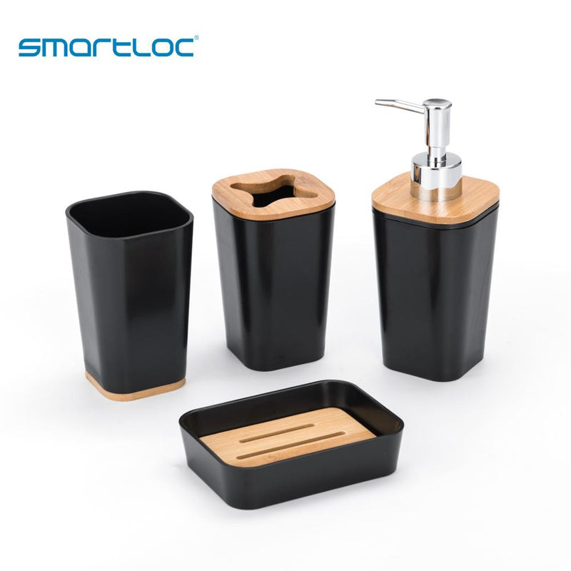 Smartloc-Juego de accesorios de baño de plástico, 6 piezas, soporte para cepillo de dientes, caja dispensadora de pasta de dientes, caja de jabón, almacenamiento para ducha de inodoro