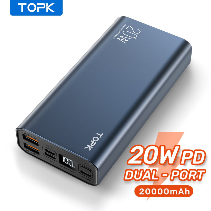 TOPK I2006P PD 20W Power Bank 20000mAh Carga portátil Poverbank Teléfono móvil Cargador de batería externo Powerbank 20000 mAh