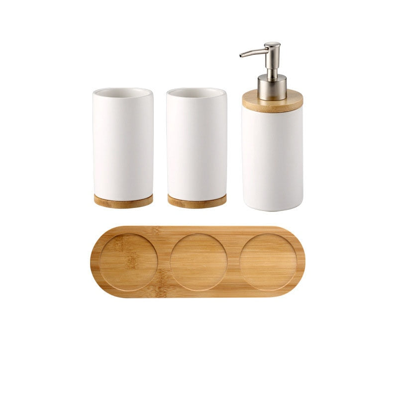 Ceramic Bamboo Toothbrush Holder Cup Bathroom Accessories Set Tumblers Bathroom Emulsion Container Dishwashing Liquid Container