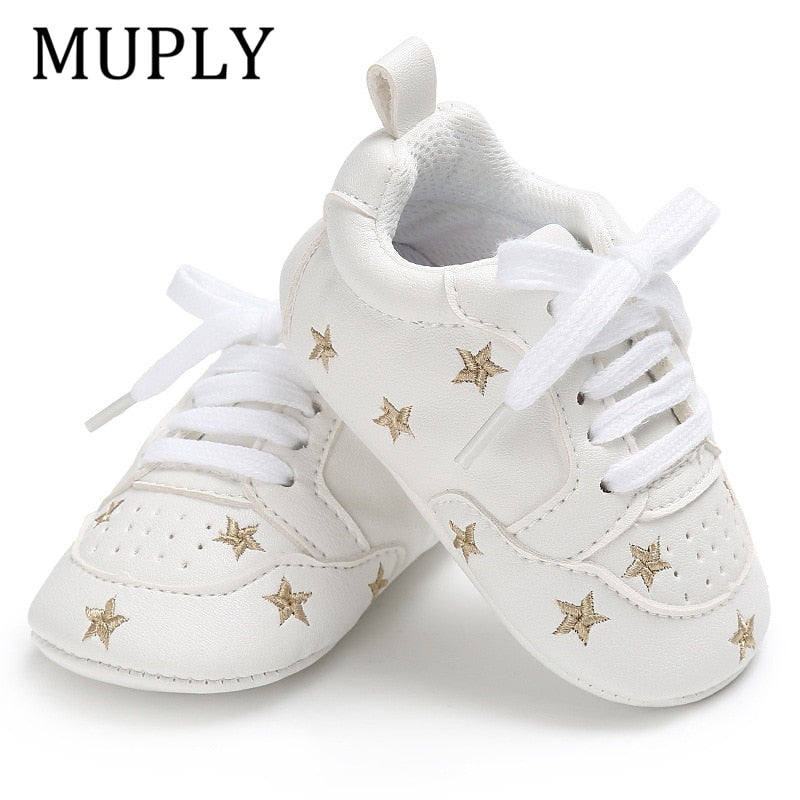 Newborn Print Heart Star Baby Sneaker PU Leather Baby Boys Girls First Walkers Soft Sole Infant Toddler Baby Shoes For 0-18M