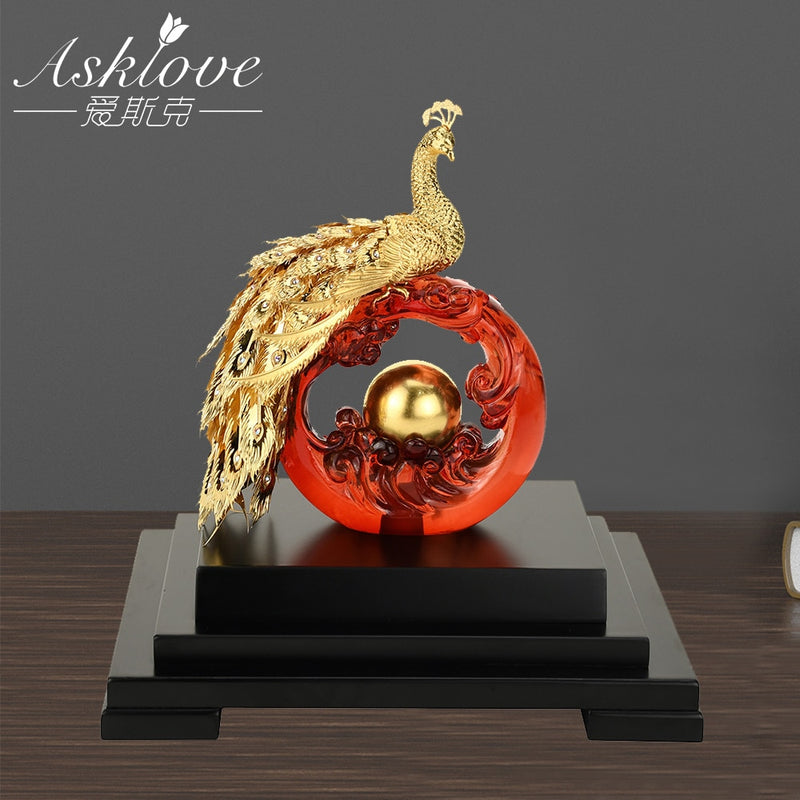 Asklove Gold Phoenix Ornament 3D peacock Statue 24K Gold Foil Decoration Miniature Figurines Desktop Crafts Home Decor Gifts