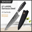 XINZUO 8'' Kochmesser Gyuto Messer Japanischer Stil VG10 Damaskus Küchenmesser Edelstahl Fleischermesser Pakkaholzgriff