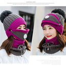 2020 New 3 Pieces Set Women's Knitted Hat Scarf Caps Neck Warmer Winter Hat For Ladies Girls Skullies Beanies Warm Fleece Caps