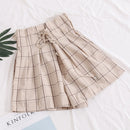 HELIAR 2022 Spring Women Plaid Shorts Elastic Waist Drawstring Wide Leg Shorts With Saches High Waist Shorts For Women