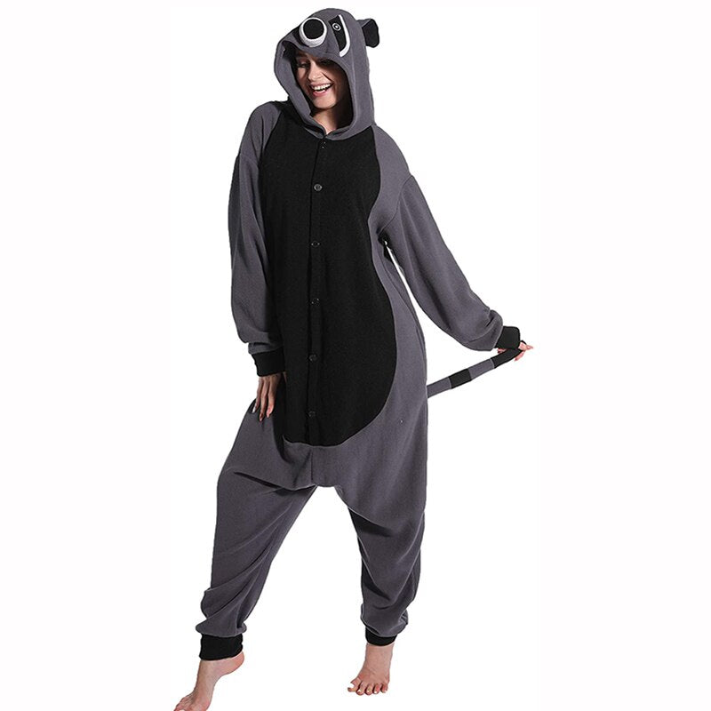 XXL 180-200CM mapache Kigurumi Onesies adultos polar mujeres Onsie hombres Pijamas de una pieza Animal Cosplay disfraz Halloween
