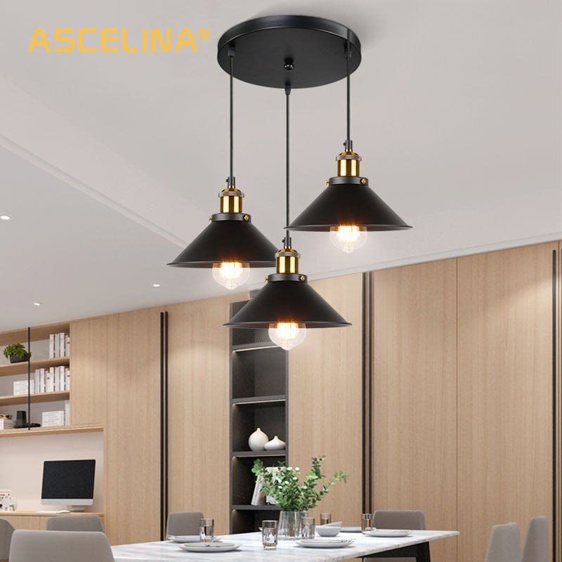 Retro Industrial Ceiling Chandeliers Iron E27 Pendant Lamps For Kitchen Bedroom Restaurant Home Black/Gold 3 Heads Hanging Light