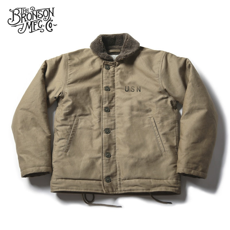 Vintage Bronson USN N-1 Deck Jacke WW2 Militäruniform Motorrad Herren Mantel 3 Farben