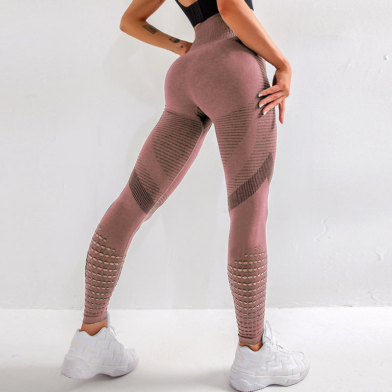 NORMOV Frauen Hohe Taille Hohl Yoga Leggings Nahtlose Stretch Sexy Push Up Leggins Fitness Übung Atmungsaktive Workout Leggings