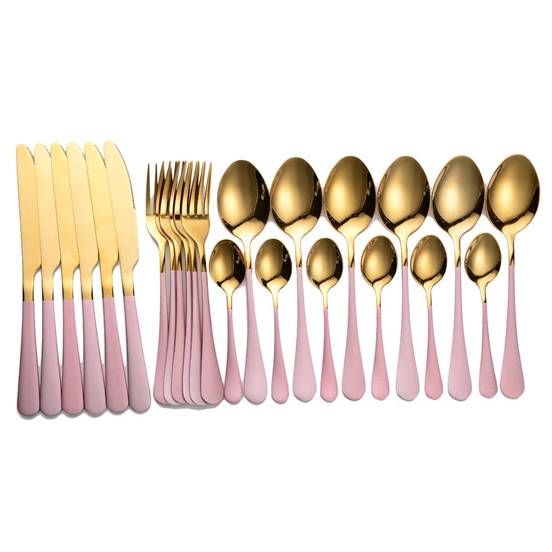 Tableware 24 Pcs Rainbow Cutlery Stainless Steel RainbowCutlery Set Tableware Set Fork Spoon Knife Set Gift Dinnerware Set Box