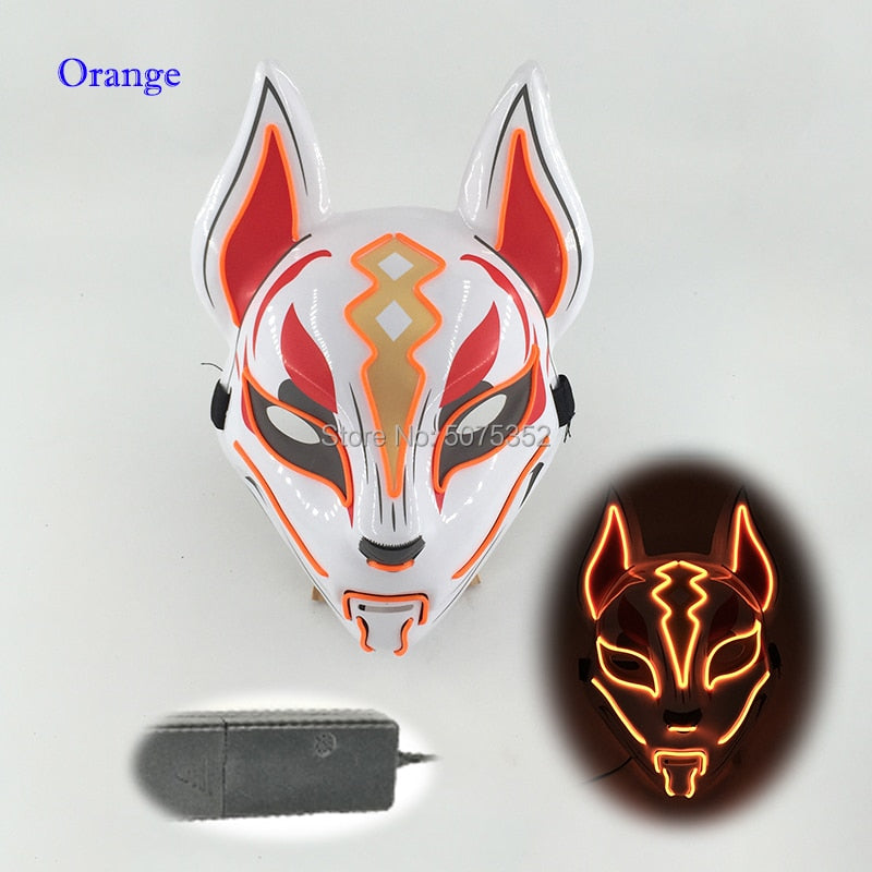 Máscara de zorro japonés con decoración de Anime Expro, máscara de Cosplay con luz Led de neón, máscara Led para fiesta de Halloween, baile, DJ, día de pago, accesorios para disfraces