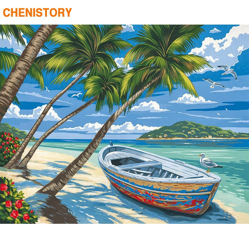 CHENISTORY Frame Boat Beach DIY Painting By Numbers Modern Wall Art Picture By Numbers Acrylic Canvas By Numbers For Home Decors