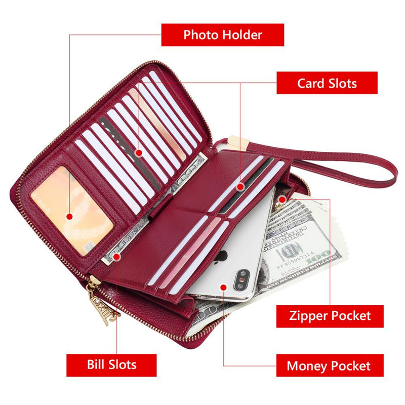 FOXER Women Split Cow Leather Long Wallet Ladies Luxury Card Holder Slot Money Bag Cowhide Phone Bag Simple Purse Female ID Case