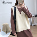 Hirsionsan V-Ausschnitt Strickpullover Weste Frauen 2021 Neue Koreanische Kaschmir Lose Weste Pullover Weibliche Feste Ärmellose Strickwaren