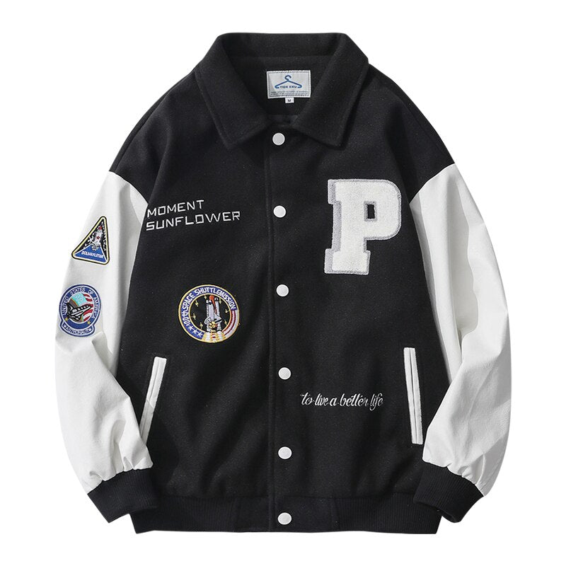 2020 estilo universitario, ropa de marca con letras empalmadas de un solo pecho, chaqueta Bomber para hombre, uniforme de béisbol holgado, abrigo de invierno para mujer