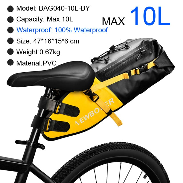 Bolsa de bicicleta NEWBOLER impermeable 13L bolsa de sillín de bicicleta de gran capacidad ciclismo bolsa trasera plegable MTB Road Trunk Bikepacking