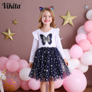 VIKITA Mädchen Prinzessin Kleid Neue Herbst Kind Mädchen Kleid Pailletten Süße Mädchen Freizeitkleidung Schmetterling Kostüme Kinderkleidung