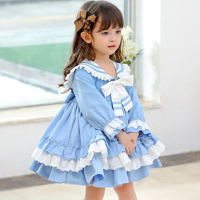 Baby Girls Spanish Dress Children Bowknot Lolita Ball Gowns Kids Birthday Pageant Party Dresses infant Vintage Princess Vestidos