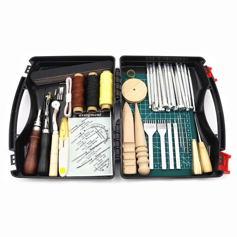 DIY Professional Leather Craft Tools Kit Hand Sewing Stitching Punch Carving Work Saddle Groover Set Accessories DIY Tool box