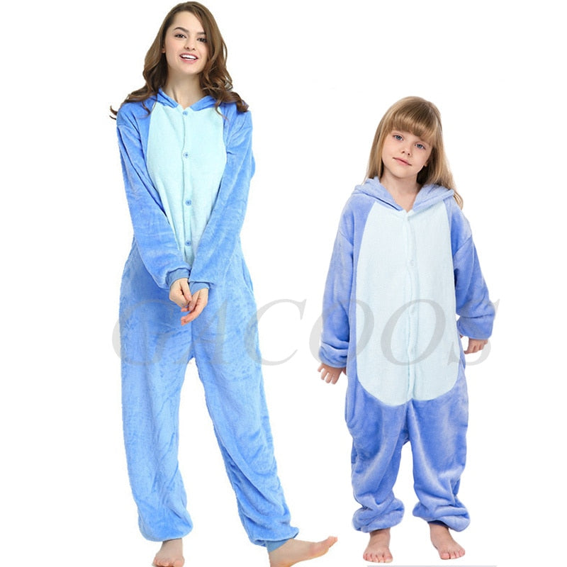 Stitch Onesies Kigurumi invierno mujer Panda pijamas niños niñas animales pijamas adultos niños disfraces franela dibujos animados ropa de dormir
