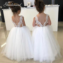 Gardenwed Ivory Lace Blumenmädchen Geburtstag Bankett Rückenfrei Schleife Schärpen Applikation Süßes Mädchen Kommunion Kleid robe fille enfant