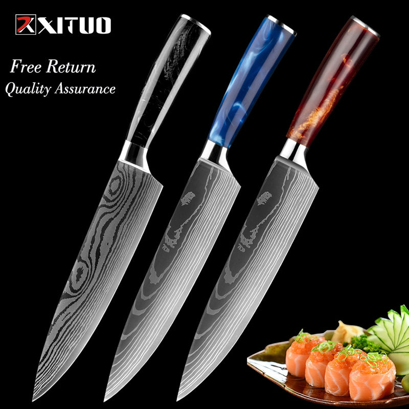 XITUO 8&quot; inch japanese kitchen knives Damascus surface Chef Knife wood handle Japan steel Santoku Cleaver Utility Knives tool