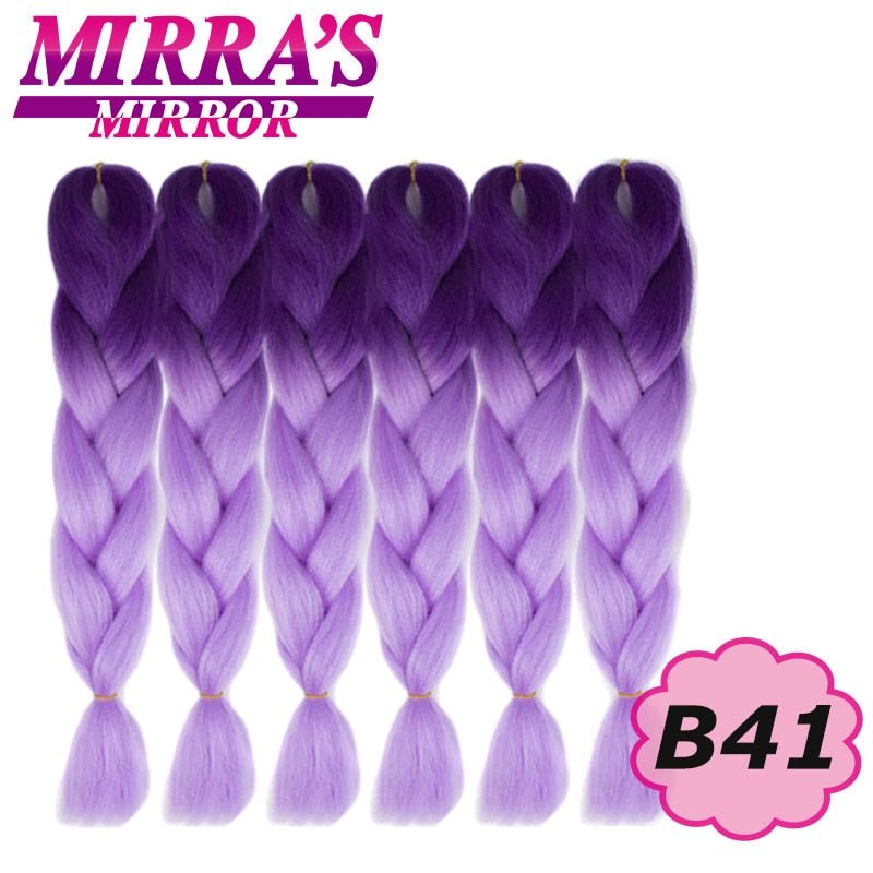 24inch Jumbo Braids Synthetic Hair For Box Braid Ombre Braiding Hair Extensions Three Tone Black Brown Blue Pink Mirra’s Mirror