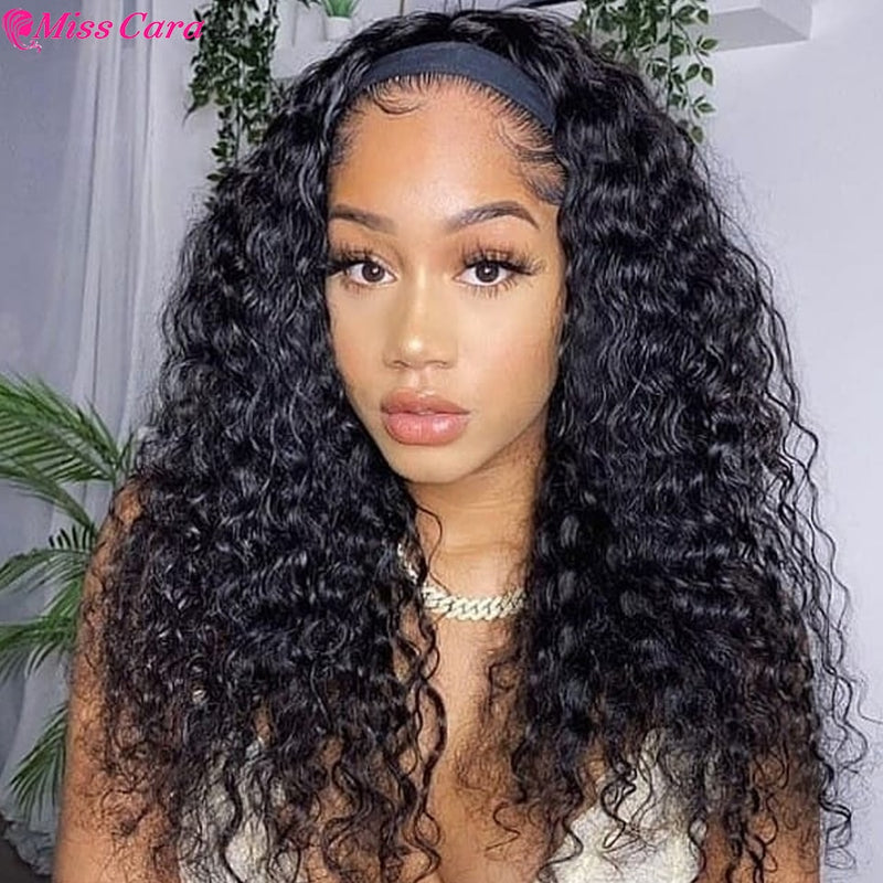 Deep Wave Headband Wig Human Hair Water Wave Wig Peruvian Remy Human Hair Headband Wig For Women bone straight Headband Wigs