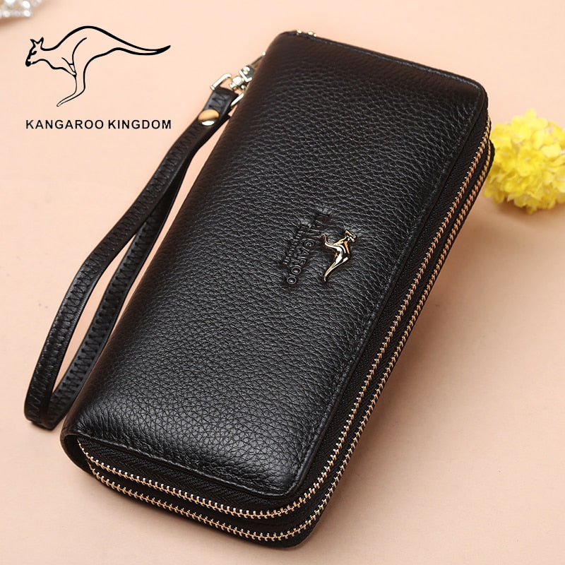 Carteras de moda para mujer de la marca KANGAROO KINGDOM de cuero genuino con cremallera larga, cartera de mano para mujer