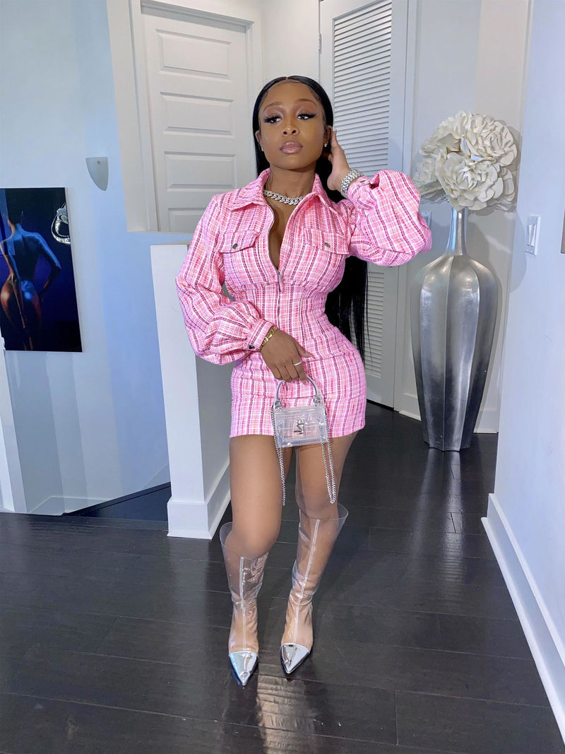 Plaid Women Mini Dress 2021 Autumn Puff Long SleevBodycon Shirts Dresses Sexy Club Party Outfits