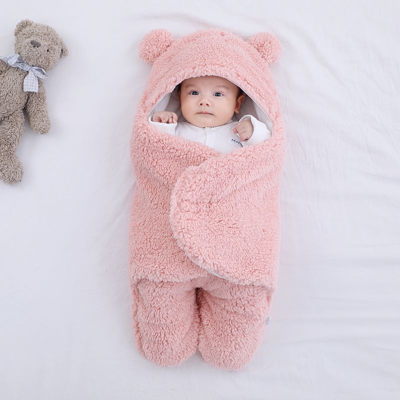 Saco de dormir con velcro envuelto estilo murciélago para bebé, saco de dormir de lana para invierno, manta envolvente para recién nacido, pijama de modelado de oso de 1 a 3M