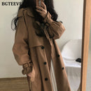 Chic Frauen Trenchcoat Lässige Damen Lange Oberbekleidung Lose Mantel Herbst Winter Mode Zweireiher Windjacke Femme