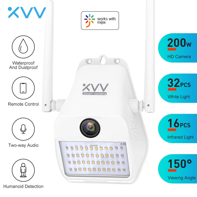 Xiaovv D7 1080P IP-Kamera 150 ° Weitwinkel-Smart-WLAN-Außen-Webcam mit 16 Infrarotlicht-Wand-Yard-Lampenkameras für Mi Home