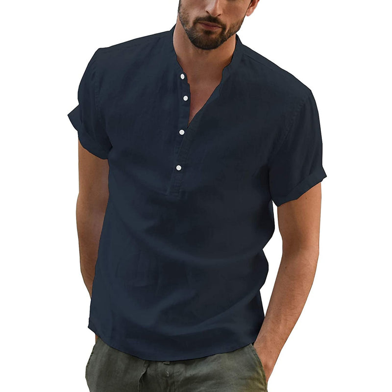 Men's Casual Cotton Linen Shirts Summer Short Sleeve Linen Turn-Down Collar Shirts Handsome Men Shirts