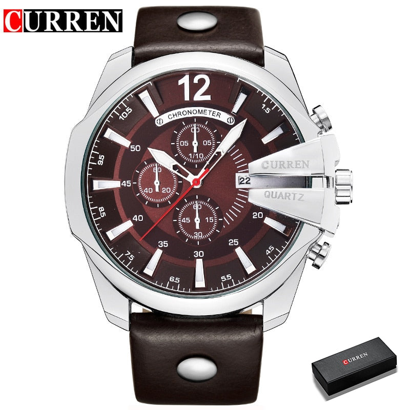 Men Luxury Brand CURREN New Fashion Casual Sports Watches Modern Design Quartz Wrist Watch Genuine Leather Strap Male Clock