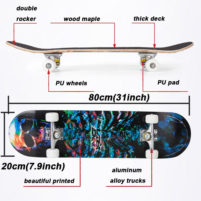 Jusenda Skateboard Double Rocker 80cm Niños Niñas Mini Longboard Complete Teenagers Skate Board Maple Deck With Bearings Wheels