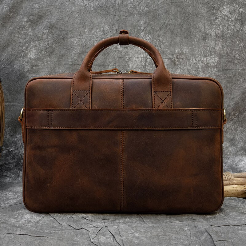 Vintage Men's Crazy Horse Genuine Leather Briefcase Cowhide Business Handbag Cow Leather Laptop Portfolio Shoulder Messenger Bag