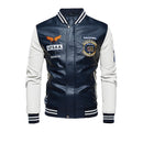Bomber Lederjacke Herren Baseballjacken Biker PU Mantel Faux Pilot Varsity Fleece College Top Leder Schwarz Slim Fit Motorrad