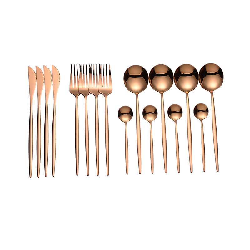 Spklifey Gold Besteck Edelstahl Besteck Löffel Set 16-teiliges Geschirrset Goldene Küche Gabeln Messer Löffel Geschirr Set Neu