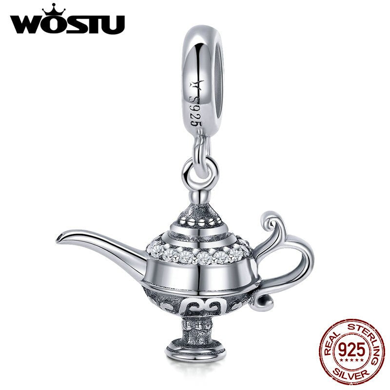 WOSTU Hot Sale 925 Sterling Silver Lamp of Aladdin Dangle Charm Fit Original DIY Beads Bracelet Lucky Wish Jewelry Gift CQC703