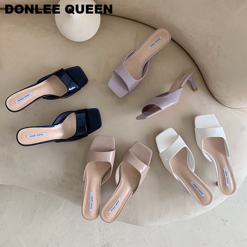 New Brand High Heels Slippers Women Slip On Slide Elegant Mule Shoes Women Sandal Leisure Slipper Big Size 35-41 Sandalias Mujer