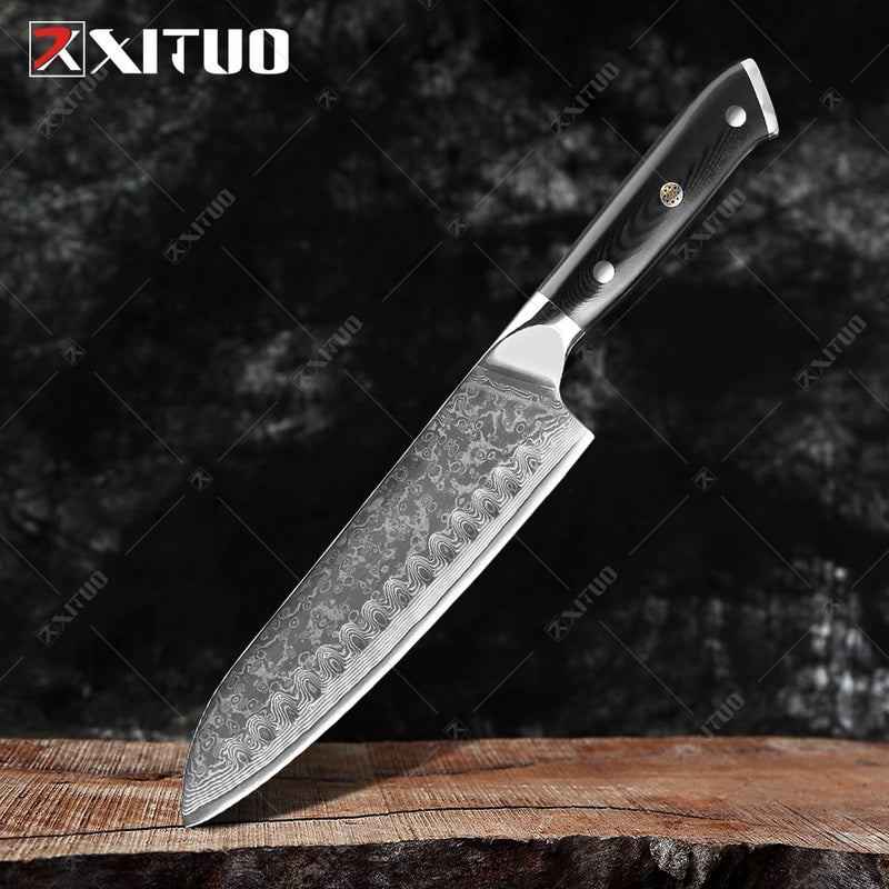 XITUO Damaskus Kochmesser 1-8 STÜCKE Professionelle Japan Sankotu Cleaver Bone Messer Utility Kiritsuke Schälmesser Küchenmesser Kochen