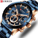 Reloj Curren para hombre, esfera azul, correa de acero inoxidable, fecha para hombre, relojes de negocios para hombre, relojes de pulsera impermeables de lujo para hombre