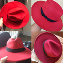 WELROG Fedora-Hüte, Schwarz, Rot, für Damen, Fedoras aus Wollimitat, Panama-Filzhut, Winter, Herren, Jazz, Trilby, Chapeau, Femme-Caps