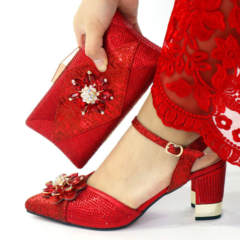 Italian Shoes and Bags to Match Shoes with Bag Set Decorated with Rhinestone Nigerian Women Wedding Shoes Set Wedding Party Bag