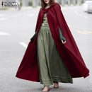 ZANZEA Frauen Poncho Winter Kapuzen Offener Umhang Lose Fester Langer Mantel Hoodies Cosplay Outwear Weihnachten Lässiger Umhang